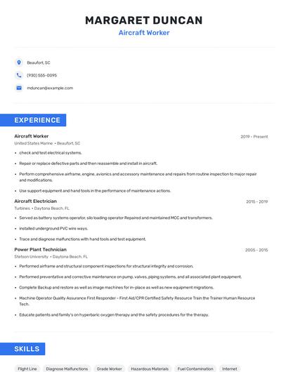 Aircraft Worker Resume
