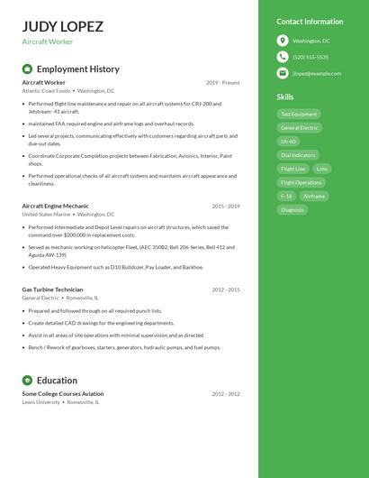Aircraft Worker Resume