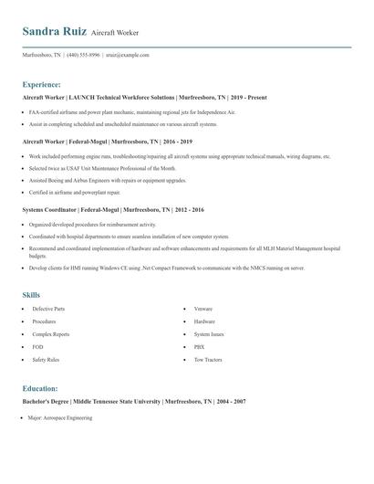 Aircraft Worker Resume