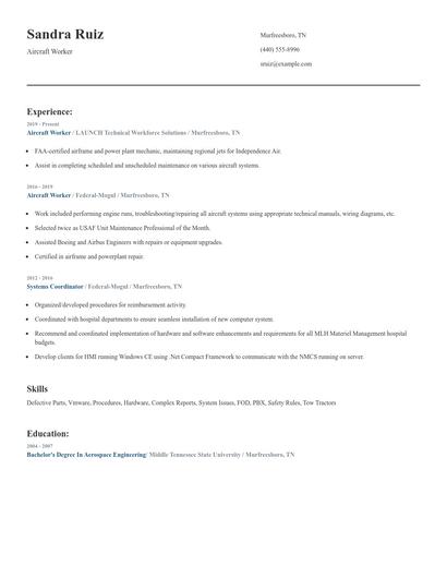 Aircraft Worker Resume