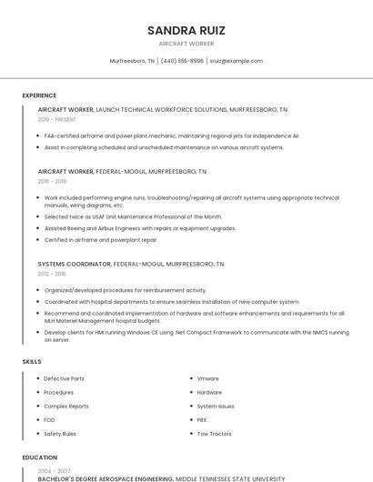 Aircraft Worker Resume