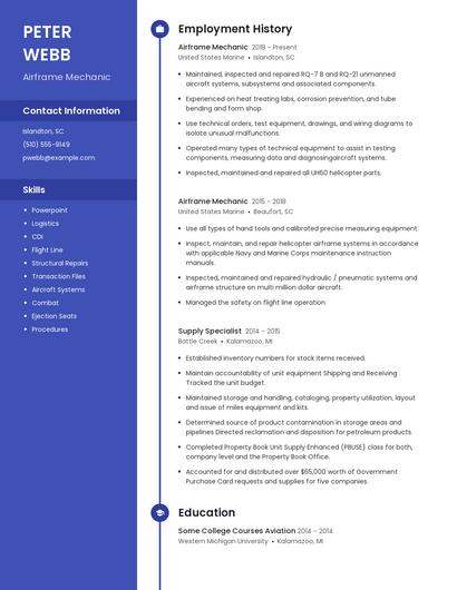 Airframe Mechanic Resume