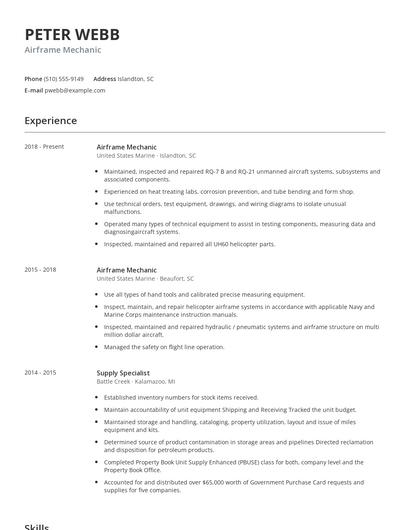 Airframe Mechanic Resume