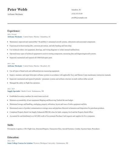 Airframe Mechanic Resume