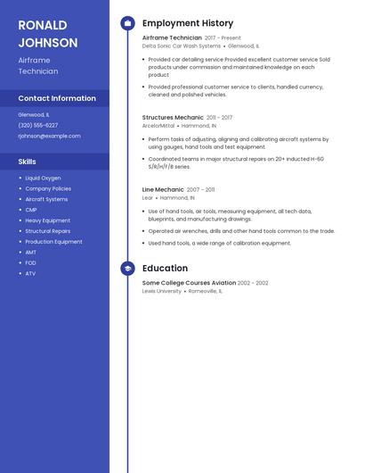 Airframe Technician Resume