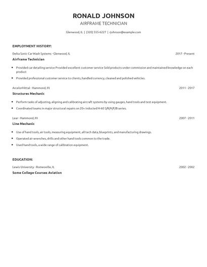 Airframe Technician Resume