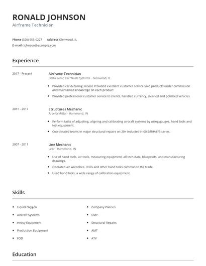 Airframe Technician Resume