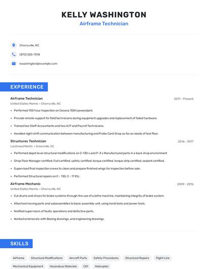Airframe Technician Resume