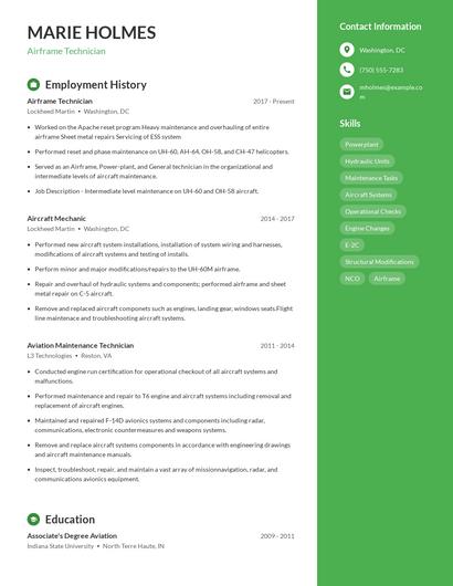 Airframe Technician Resume