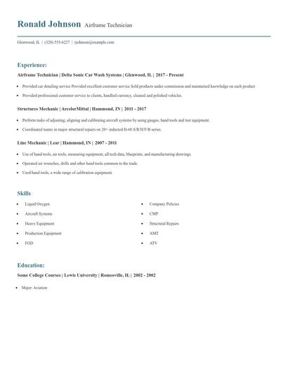 Airframe Technician Resume