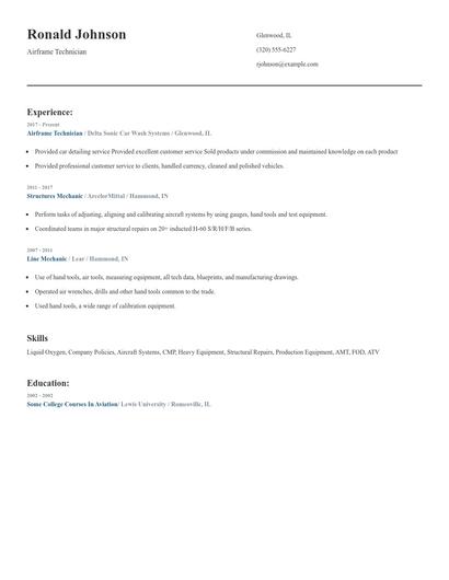 Airframe Technician Resume