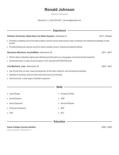 Airframe Technician Resume
