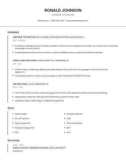 Airframe Technician Resume