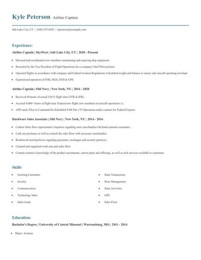 Airline Captain Resume