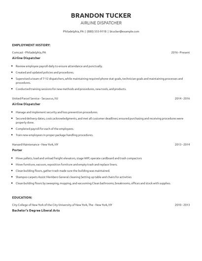 Airline Dispatcher Resume