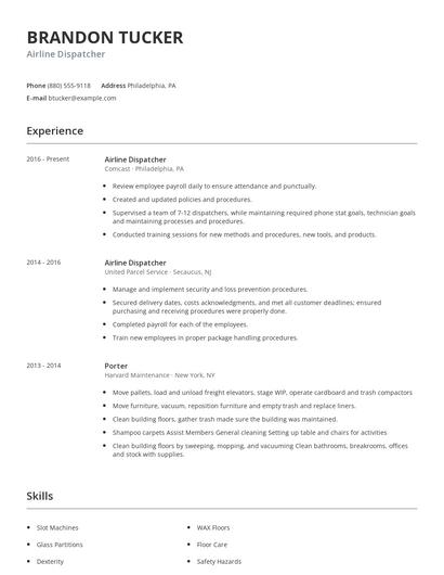 Airline Dispatcher Resume