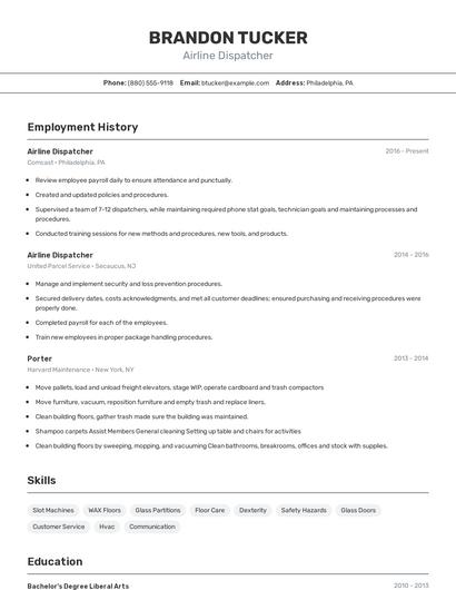 Airline Dispatcher Resume