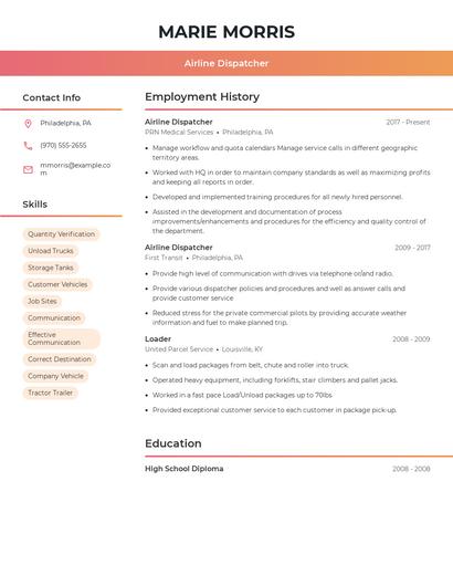 Airline Dispatcher Resume