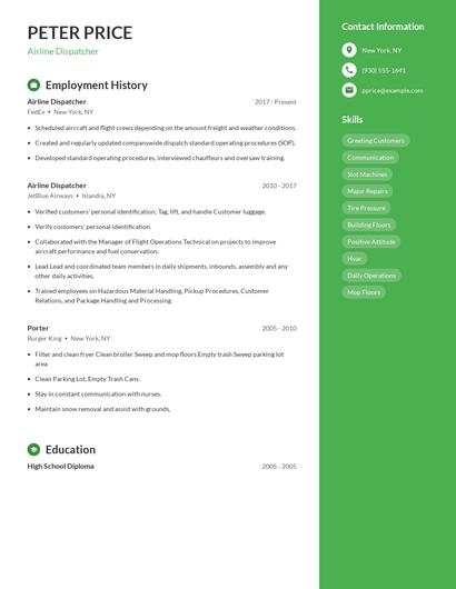Airline Dispatcher Resume