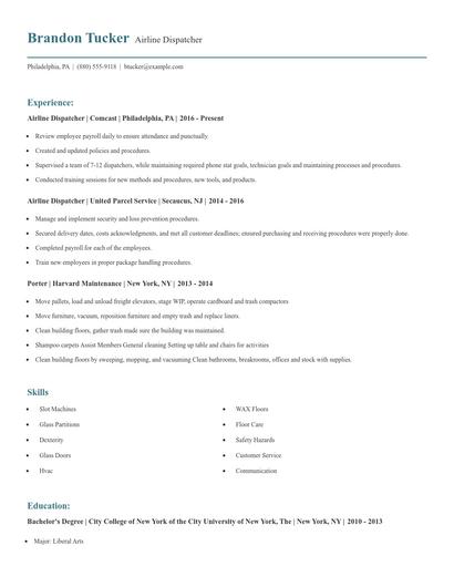 Airline Dispatcher Resume