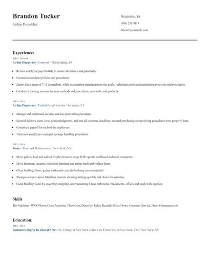 Airline Dispatcher Resume