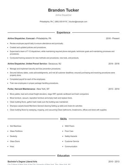 Airline Dispatcher Resume