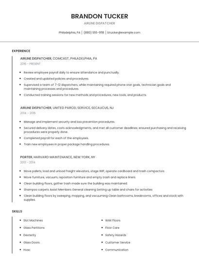 Airline Dispatcher Resume