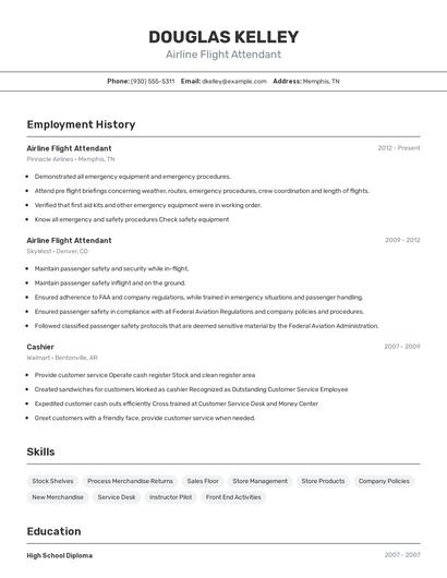 Airline Flight Attendant Resume