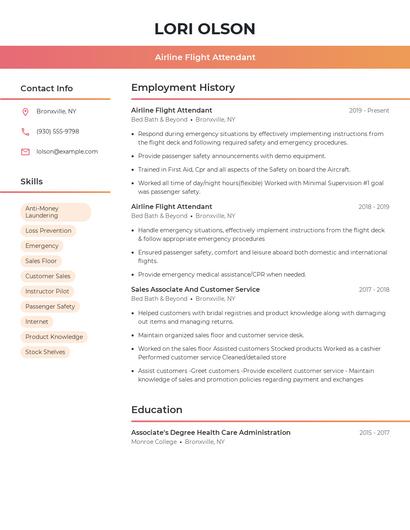 Airline Flight Attendant Resume
