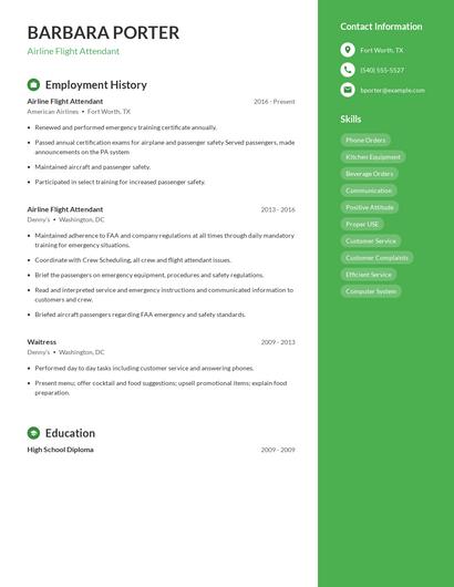 Airline Flight Attendant Resume