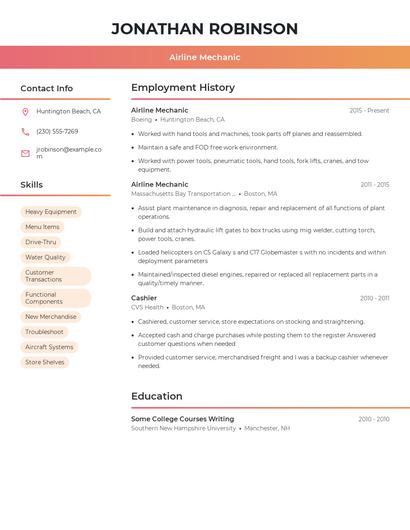 Airline Mechanic Resume