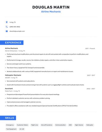 Airline Mechanic Resume