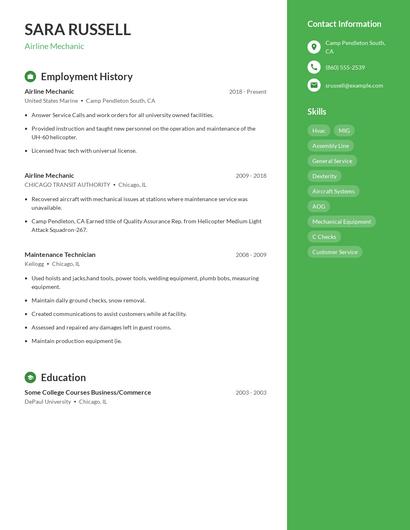Airline Mechanic Resume
