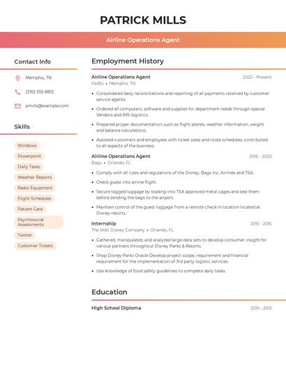 Airline Operations Agent Resume