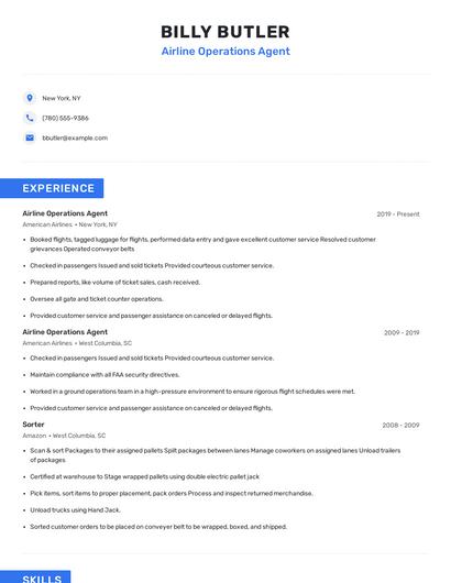 Airline Operations Agent Resume
