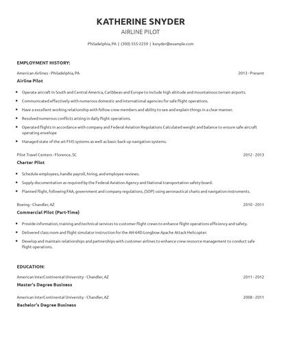 Airline Pilot Resume