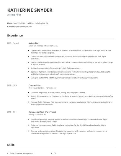 Airline Pilot Resume