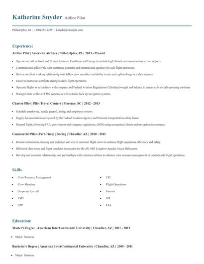 Airline Pilot Resume