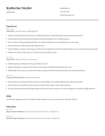 Airline Pilot Resume