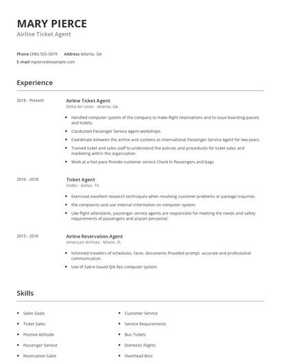 Airline Ticket Agent Resume