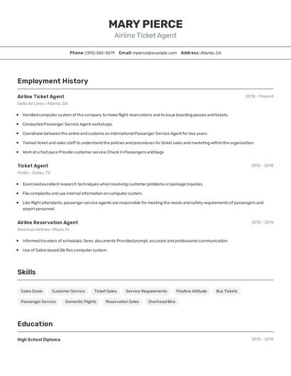 Airline Ticket Agent Resume