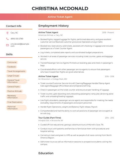 Airline Ticket Agent Resume
