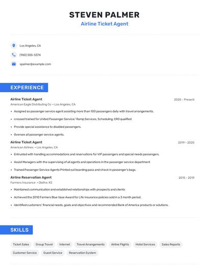 Airline Ticket Agent Resume
