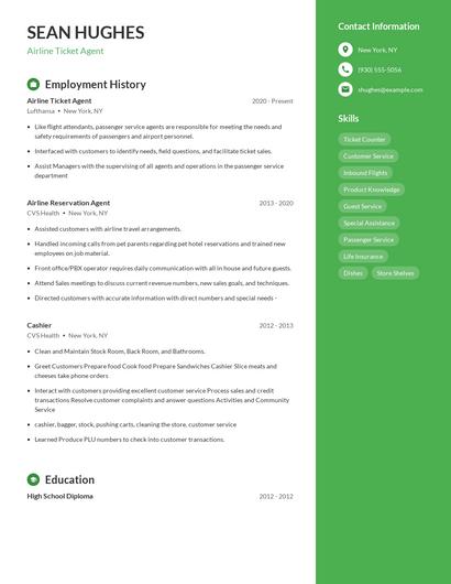 Airline Ticket Agent Resume