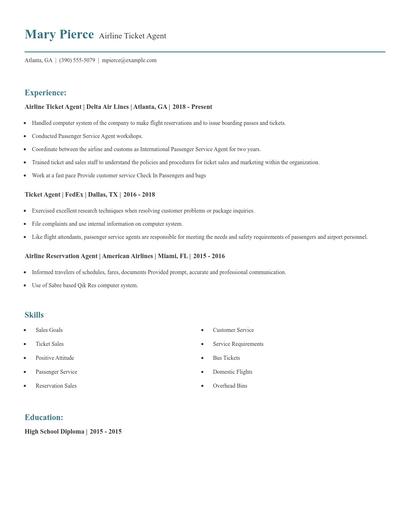 Airline Ticket Agent Resume