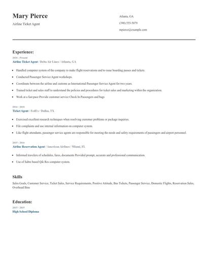 Airline Ticket Agent Resume