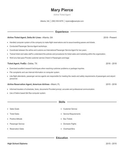 Airline Ticket Agent Resume