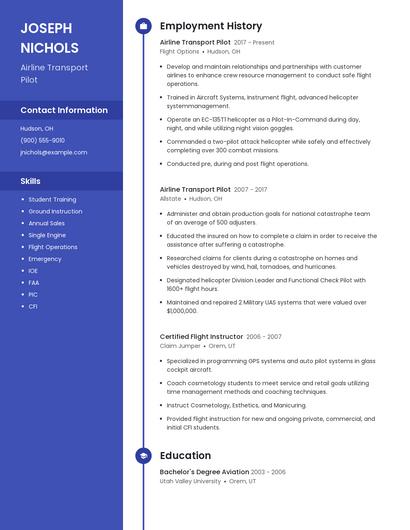 Airline Transport Pilot Resume