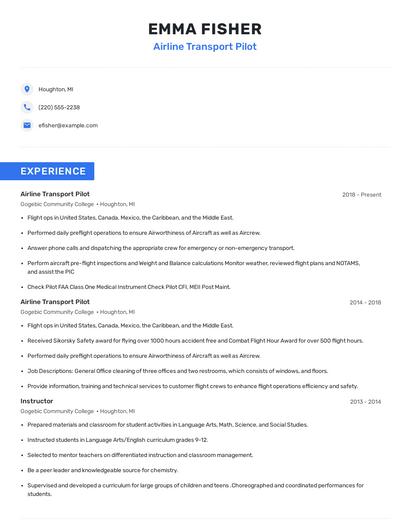 Airline Transport Pilot Resume
