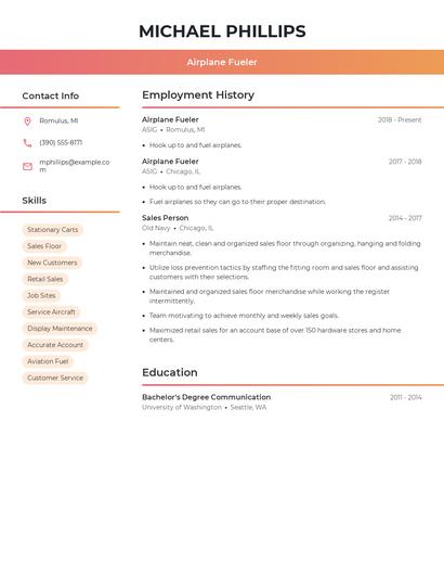Airplane Fueler Resume